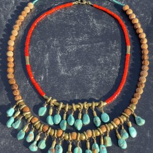 Turquoise Fringe ~ Red Glass Heishi Bead