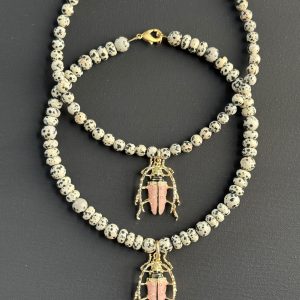Luxe Bug ~ Light Pink with Dalmatian Jasper rondelle beads